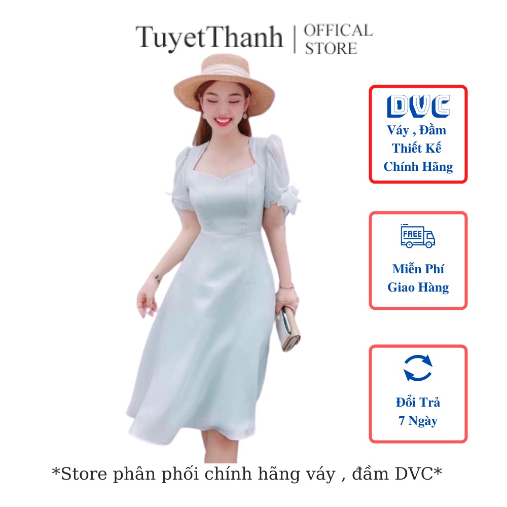 Váy Xòe Xanh Vintage Chất Trượt Nhật Cao Cấp TuyetThanhstore V1912