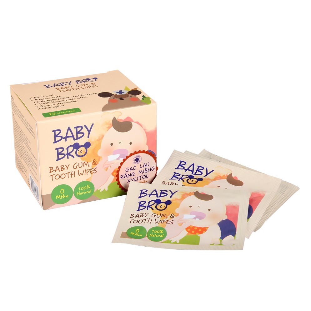 Gạc rơ lưỡi tưa lưỡi vệ sinh răng miệng trẻ em Baby Bro 25 miếng Hàn Quốc - Herskin Official Store