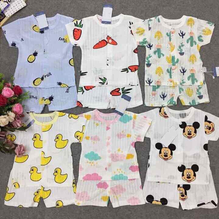 Set 05 bộ cotton giấy cộc tay cài cúc giữa cho bé, hàng siêu đẹp - 𝐁𝐎𝟏-𝐂𝐎𝐌𝐁𝐎𝟓