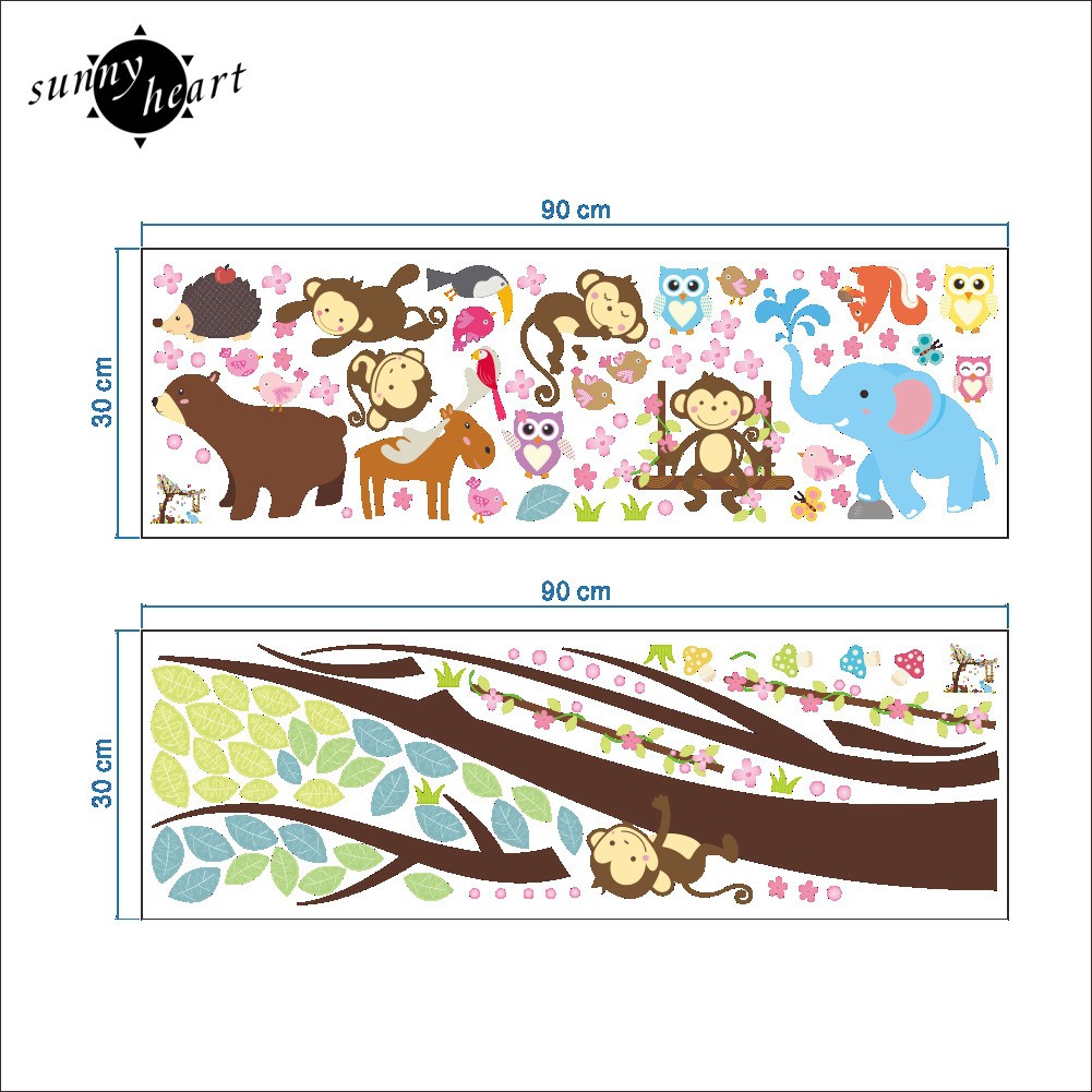 Miếng dán tường hình động vật và gấu , chim cú đáng yêu