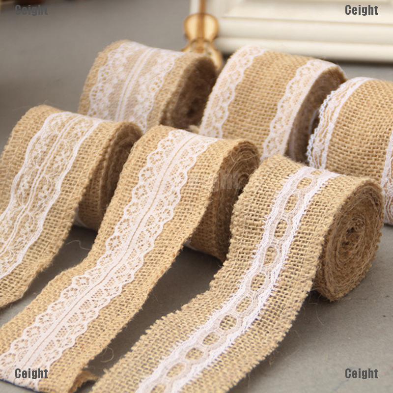 Cuộn Dây Ruy Băng Vải Bố Phối Ren 2M Trang Trí Chai Rượu Tiệc Cưới