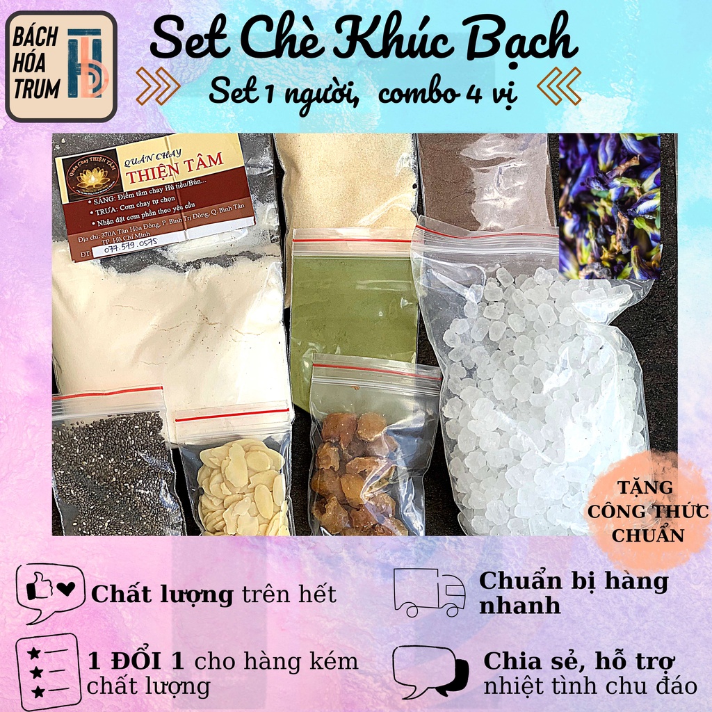 [TẶNG CÁCH NẤU] Set Chè Khúc Bạch Tự nấu 4 vị (9-10 chén) 🔥 Set 1-2 người 2 vị 105Gr/ Combo Chè Khúc Bạch 4 vị 400Gr