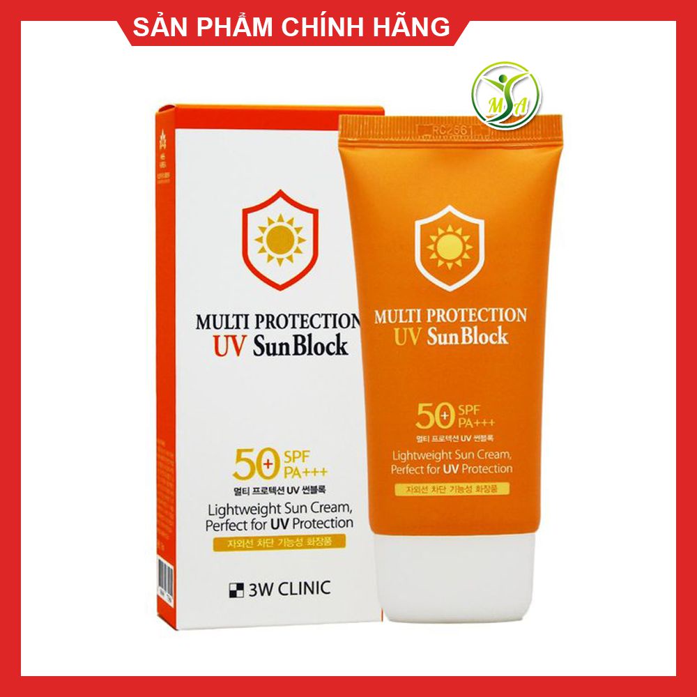 Kem chống nắng trắng da, lên tông, kiềm dầu Multi Protection Uv Sun Block 3W Clinic Hàn Quốc 70ml- TRẮNG