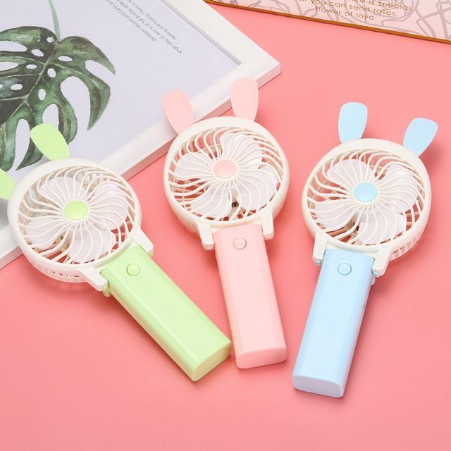 Quạt cầm tay và gấp tai thỏ ( kèm pin và dây xạc)