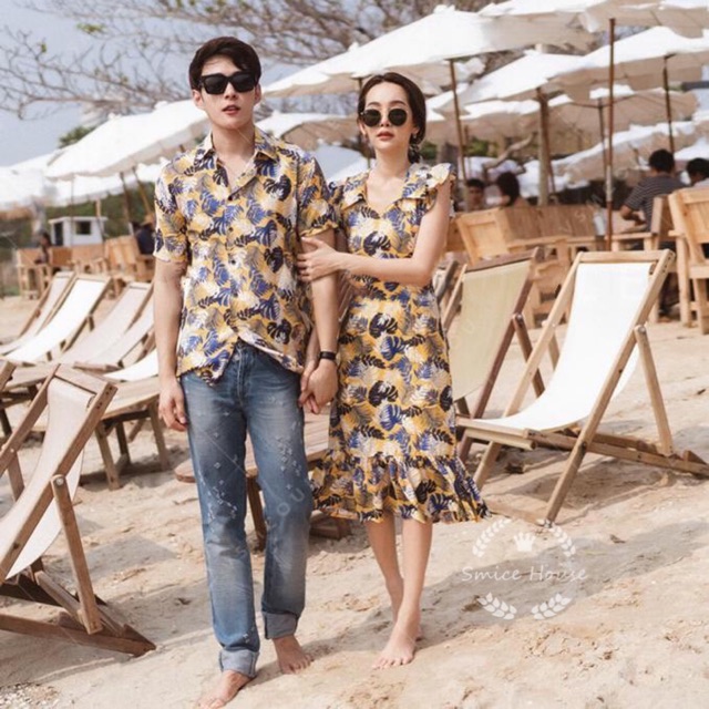 SET ÁO ĐÔI ĐI BIỂN HỌA TIẾT HOA LÁ