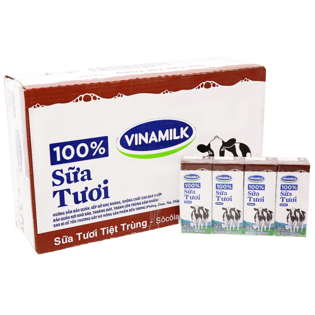 [CHÍNH HÃNG] Sữa Tươi Tiệt Trùng Vinamilk 100% Hương Socola Thùng 48 Hộp x 180ml