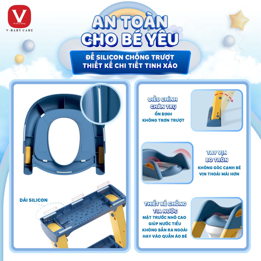 Bệ thu nhỏ bồn cầu có thang đi vệ sinh cho bé V-BABY W2S & W2 & W1 - hàng chuẩn cao cấp nhất thị trường