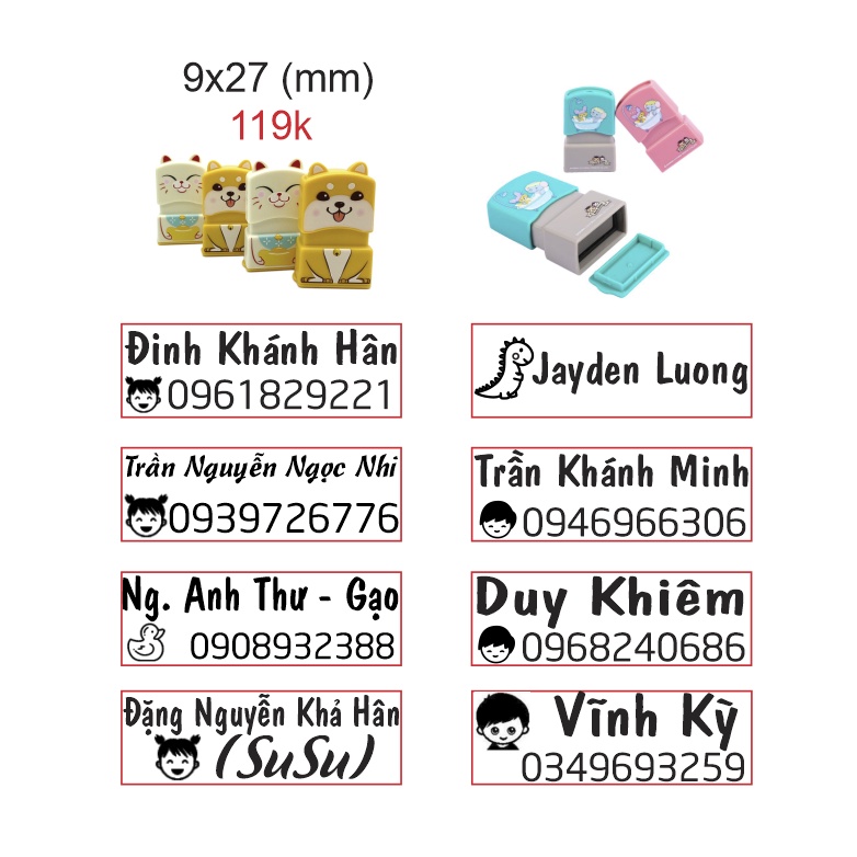 Con Dấu In Tên Lên Quần Áo Trẻ Em Mực Giặt Không Phai