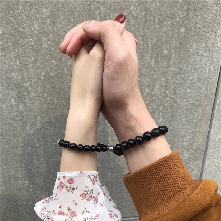 Cặp vòng tay dây đá obsidian nhân tạo điều chỉnh được mặt từ tính dành cho cặp đôi