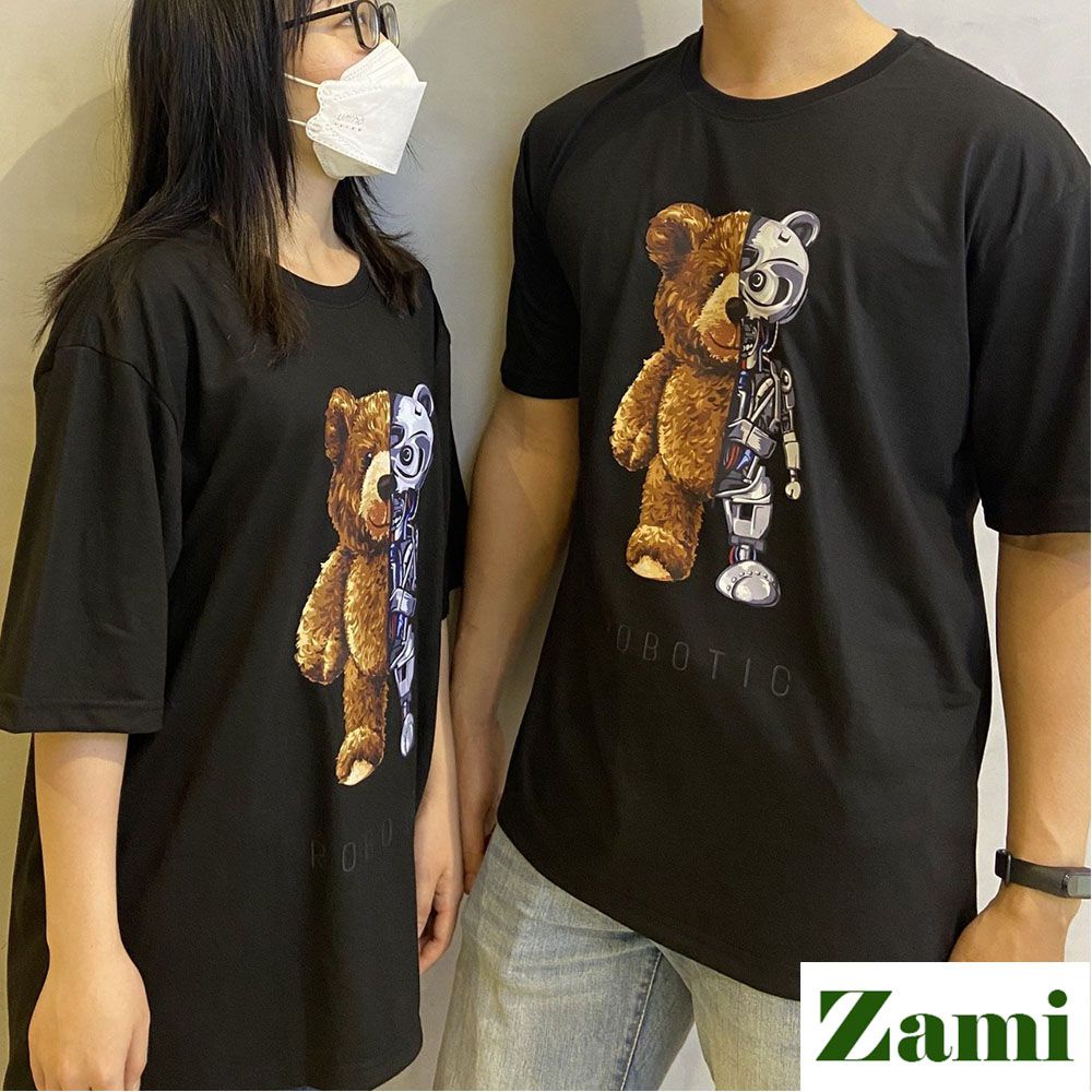 Áo Thun Unisex Nam Nữ Cổ Tròn Tay Lỡ Form Rộng Phong Cách Streetwear Basic In Hình Gấu Robotic ZT22 Zami | BigBuy360 - bigbuy360.vn
