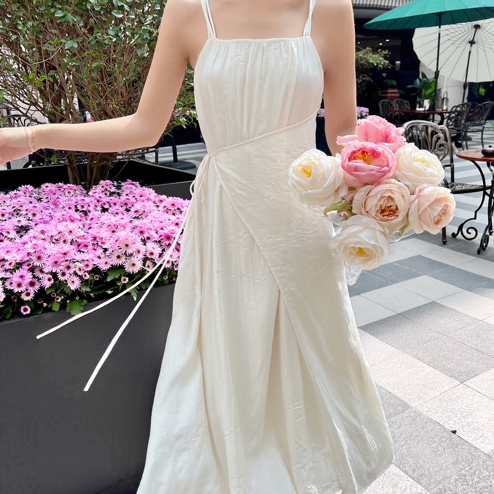 [Augustcloth] Đầm/ Váy dài 3 dây 2 tà buộc dây phong cách Hàn Quốc