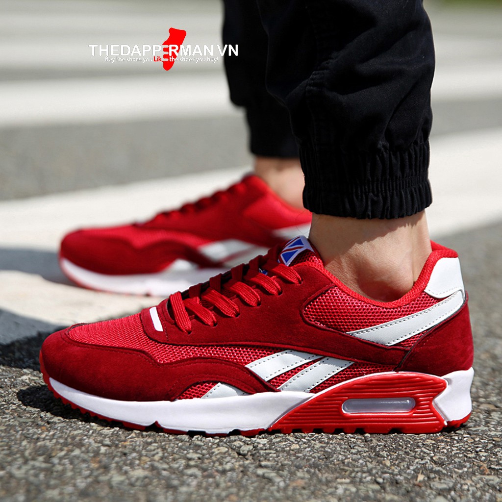 Giày thể thao nam sneaker THEDAPPERMAN TDM861 chất liệu vải kết hợp da lộn, đế cao su ma sát tốt, phù hợp chạy bộ,màu đỏ | BigBuy360 - bigbuy360.vn