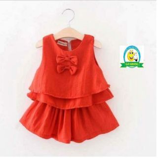 Đầm rời cho bé gái voan xốp 2 nơ.