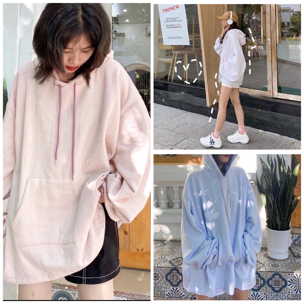 Áo Hoddie Trơn Pastel JOLIE Nữ [FREESHIP]  Jacket nỉ có mũ from rộng bo tay bồng màu cá tính ulzzang  Sweater nỉ