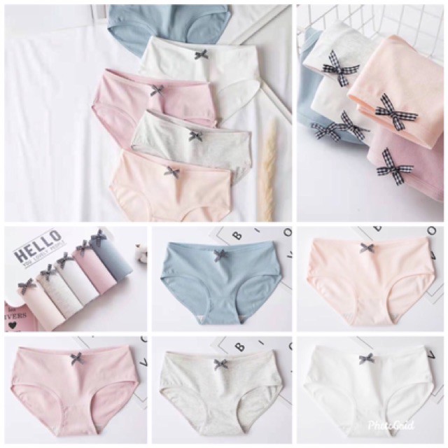 Combo 10 Quần Lót Cotton Basic 012 Cạp Nơ Caro