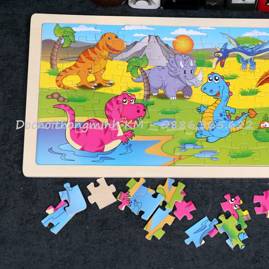 Ghép hình Puzzle bảng gỗ to đẹp 96 mảnh kích thước 45cm x 22.5cm - Tặng túi zip đựng mảnh ghép