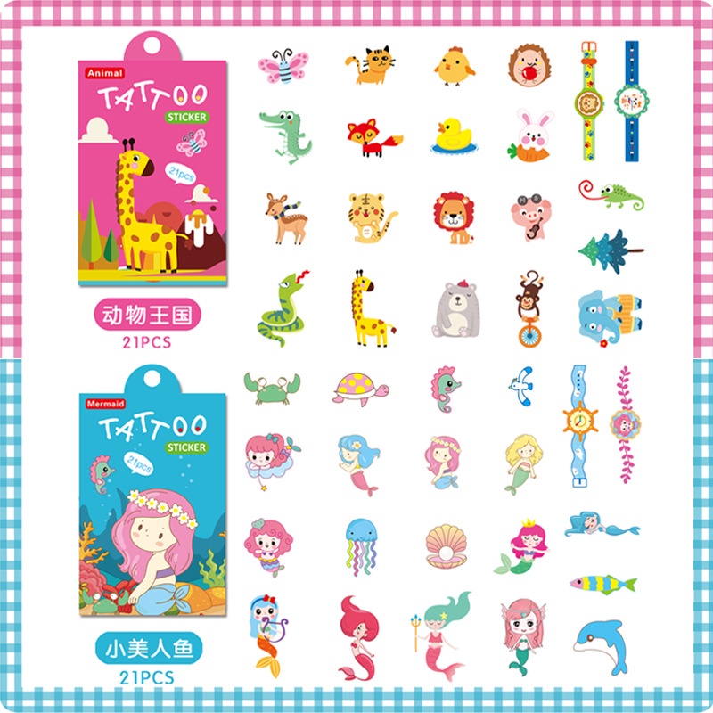 Set 21 hình xăm dán họa tiết hoạt hình phong cách hàn quốc cho bé