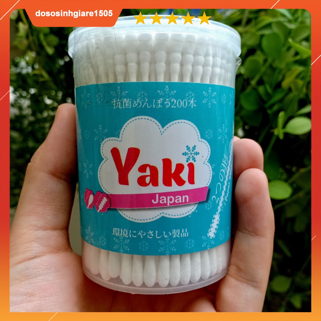 Hộp 200 que Tăm bông 2 đầu, thân giấy Yaki xanh cho bé sơ sinh và trẻ nhỏ