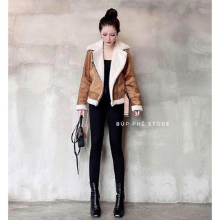 Áo khoác da lộn lót lông ấm