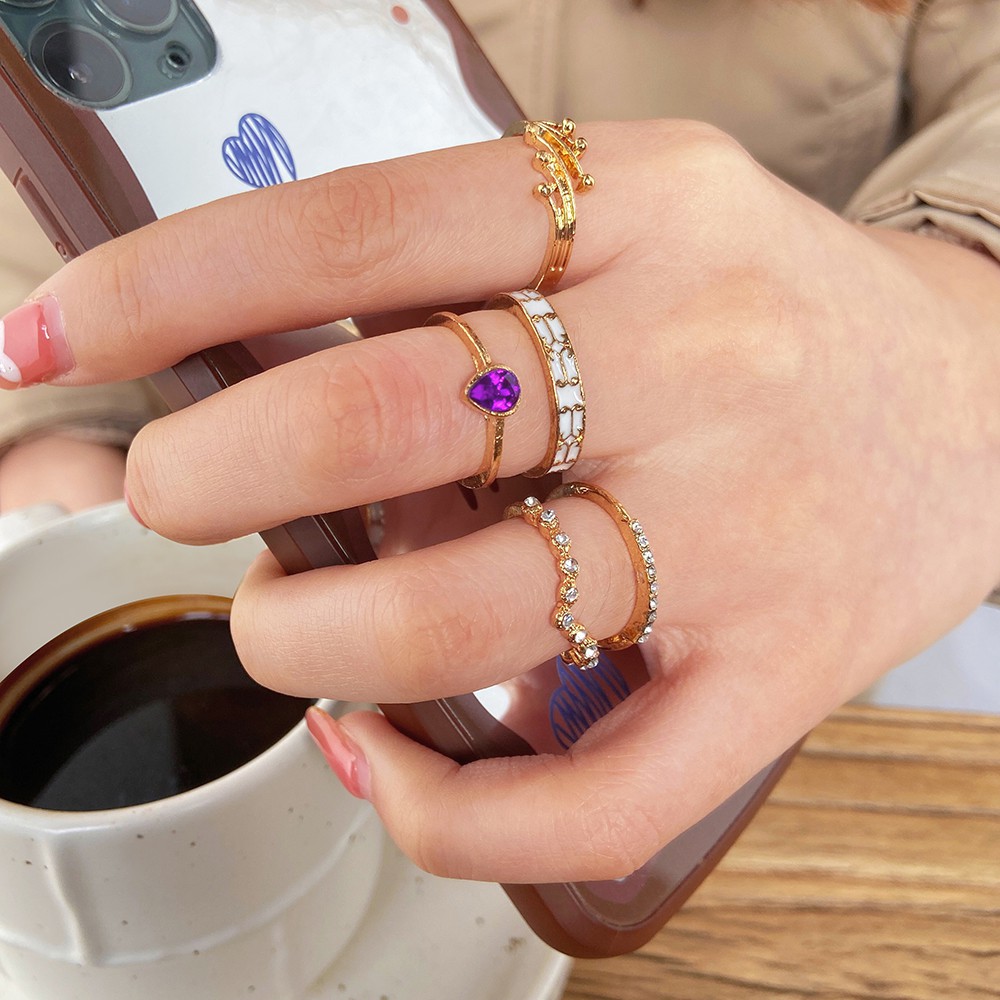 Set 5 Nhẫn Kim Loại Thiết Kế Đa Dạng Khảm Đá Thời Trang Cho Nữ