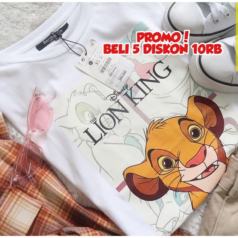 BERSHKA Disney LION OVERSIZE TSHIRT ngắn | Áo thun nữ Tumblr TEE WHITE