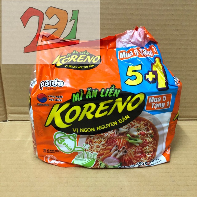 [75g x 6 gói] Lốc Mỳ Ăn Liền Koreno 3Phút KimChi