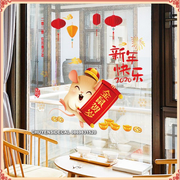 Decal dán Tết - Chuột Bảng Chữ đỏ 2020