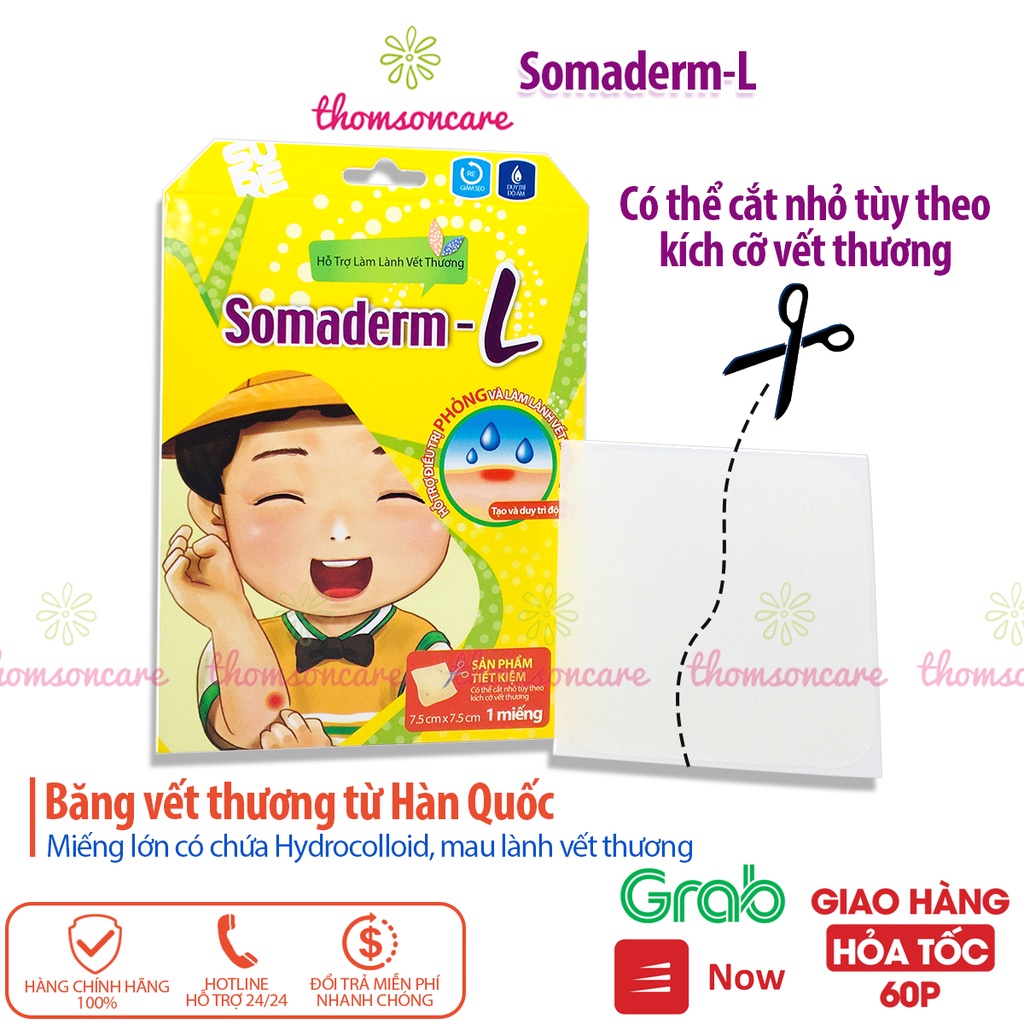 Miếng dán hút mụn, làm lành vết thương Somaderm từ Hàn Quốc, hộp 1 miếng trong suốt có thể cắt nhỏ