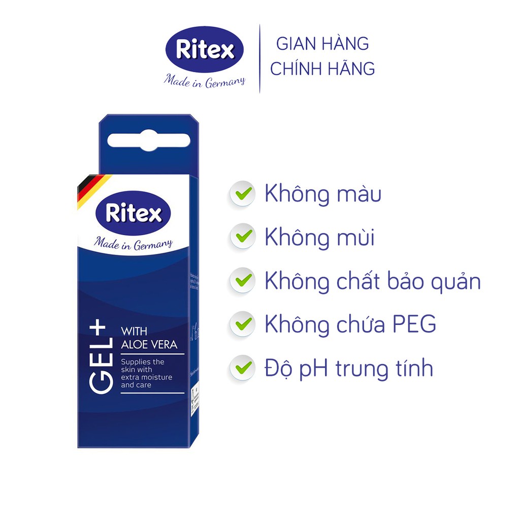 Gel bôi trơn Ritex Gel+ tinh chất lô hội - Tuýp 50ml RGG001