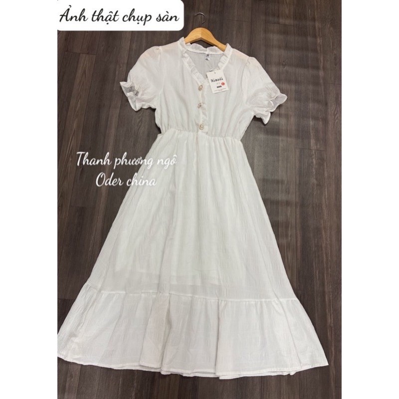 VÁY TRẮNG TIỂU THƯ KHUY CÚC NGỰC HÀNG 2 LỚP | BigBuy360 - bigbuy360.vn