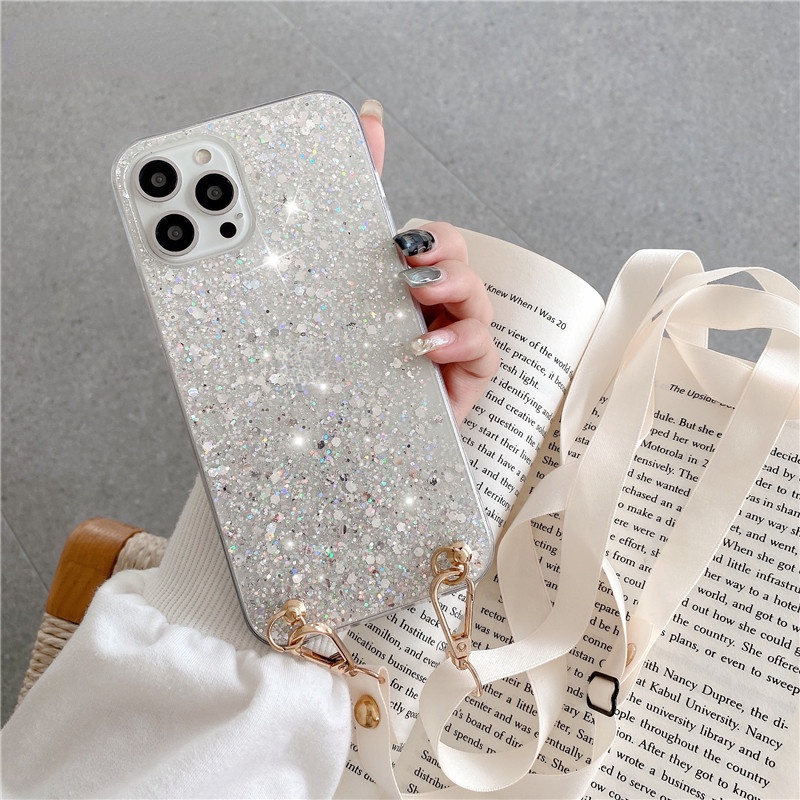 Ốp Điện Thoại TPU Mềm Lấp Lánh Có Dây Đeo Chéo Cho Iphone 14 Plus 14 Pro Max 13 12 Mini 11 Pro Max 13pro Max 12pro