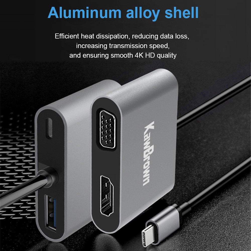 Bộ Hub 4 Trong 1 4k Hdmi Usb 3.0 Vga Và Usb C Hỗ Trợ 87w Pd