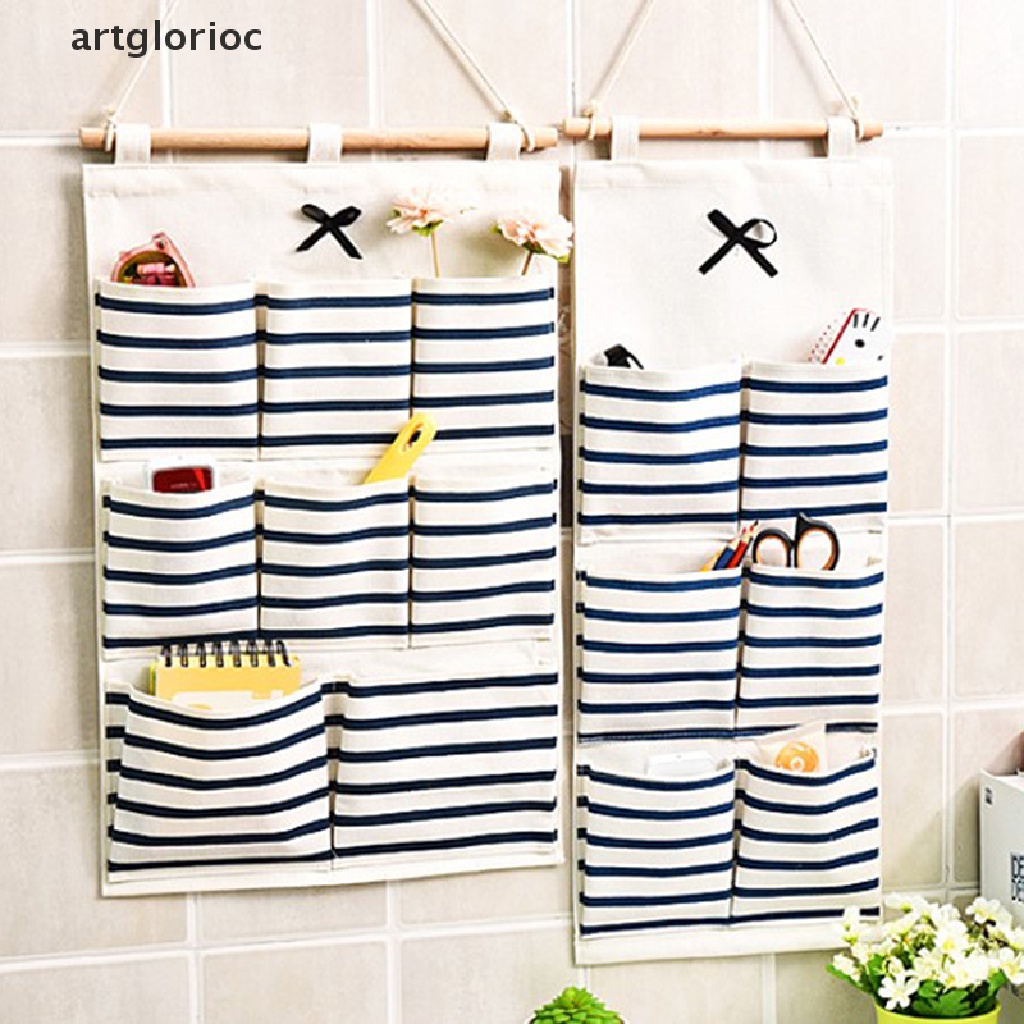 Túi Vải Lanh Cotton 6 / 8 Ngăn Đựng Đồ Treo Tường Sắp Xếp Gọn Gàng Cho Nhà Tắm