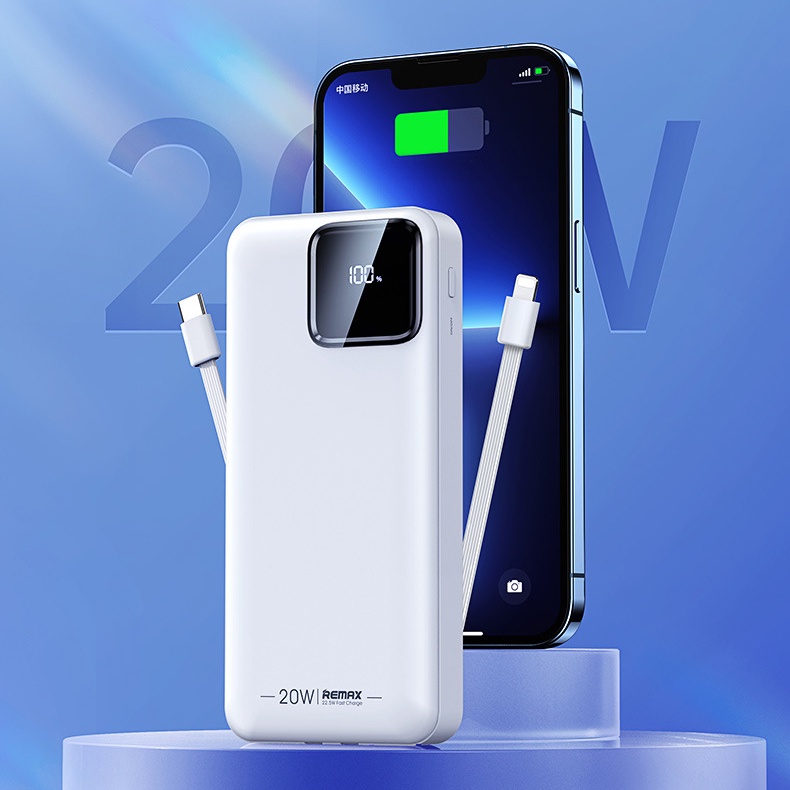Pin dự phòng sạc nhanh Remax RPP-513 Suji Series 20000mAh tích hợp 2 cáp sạc - hỗ trợ QC 22.5W và PD 20W