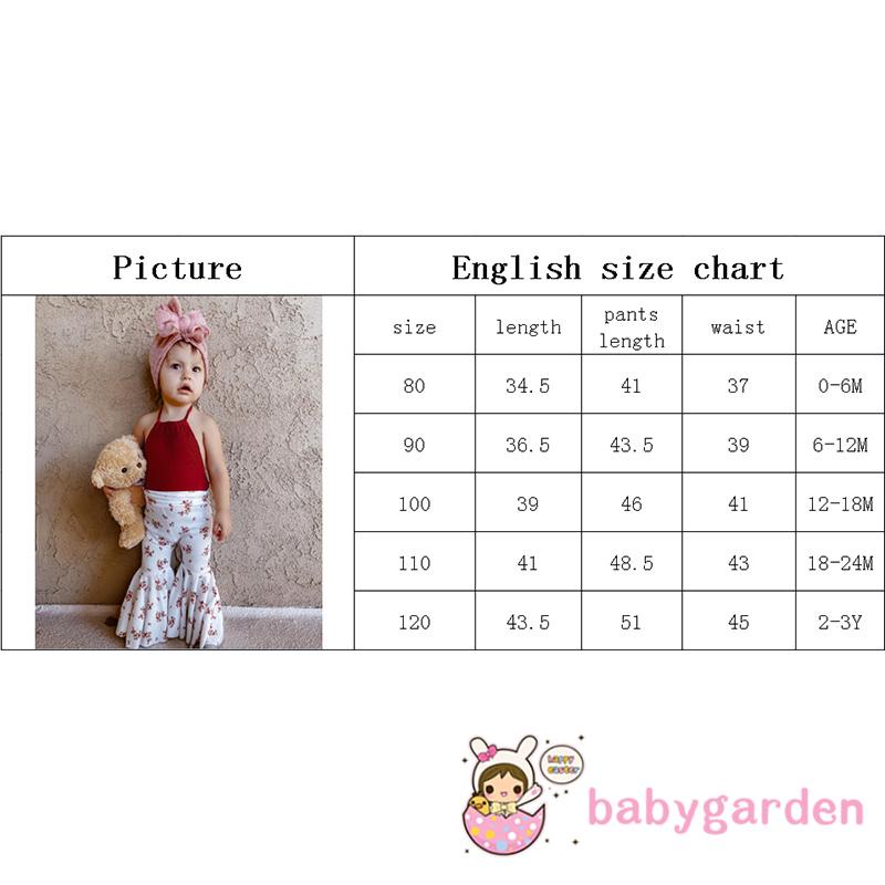 BABYGARDEN 0-3years Baby Girl Halter Tanks Tops + Flared Pants, Floral Print Wide Elastic Waist Summer Clothing Set