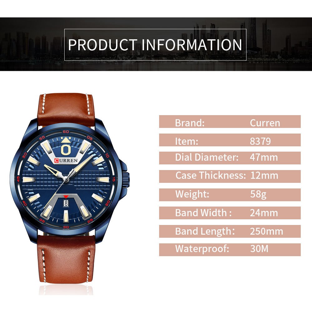 Đồng Hồ Quartz CURREN Dây Da Chống Thấm Nước Kiểu Dáng Thể Thao