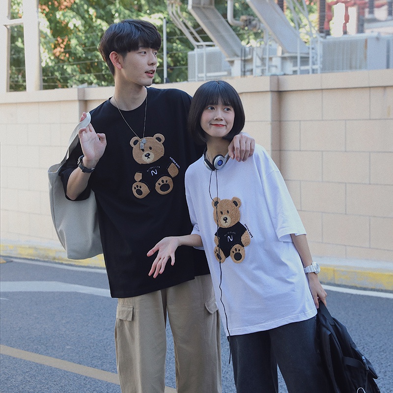 Áo đôi nam nữ hình gấu unisex form rộng