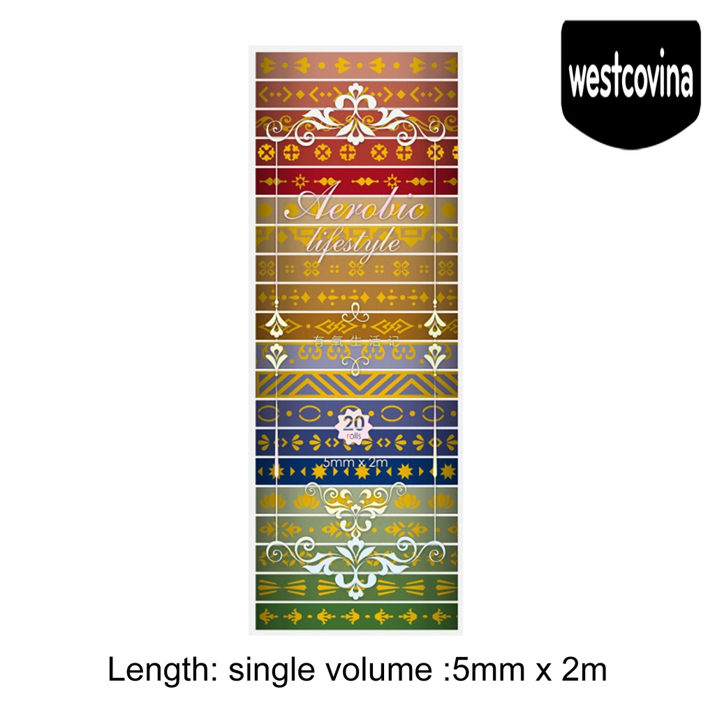 Phương Tây✎Set 20 Cuộn Băng Dính Washi Trong Suốt In Họa Tiết Cổ Điển Dùng Làm Đồ Thủ Công DIY