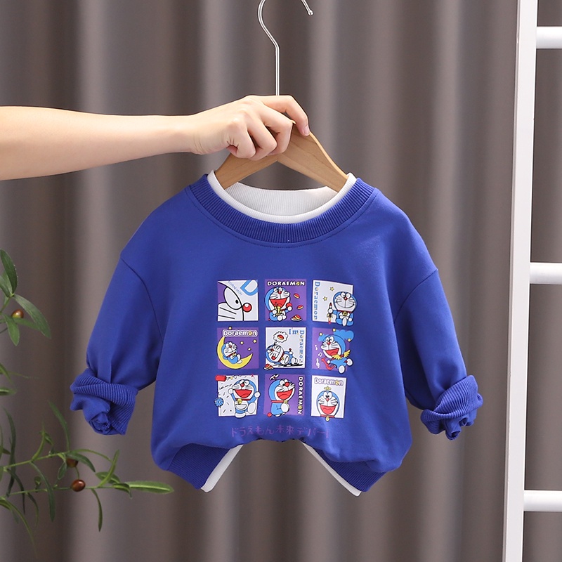 Áo Chui Đầu In Hình Doraemon Phong Cách Hàn Quốc Dành Cho Bé Trai Gái 80-120cm