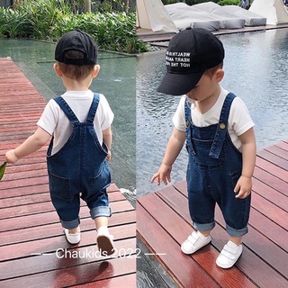 Set yếm jean áo trắng cổ tròn cho bé trai