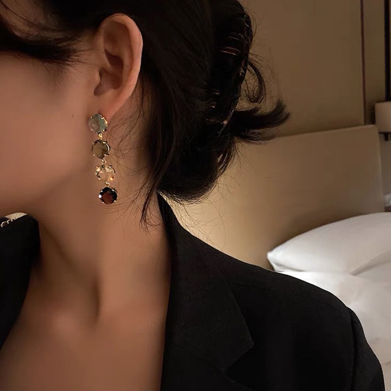 PINKDUDU Bông Tai Dáng Dài Hình Tròn Đính Pha Lê Nhiều Màu Thời Trang Phong Cách Bohemian Cho Nữ PD400