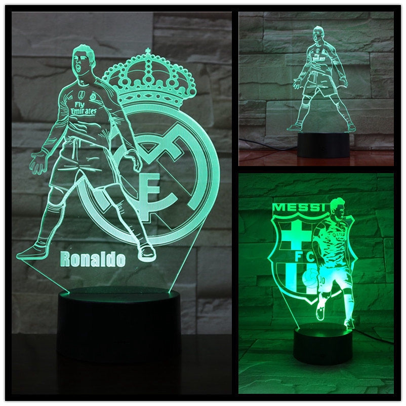 Đèn ngủ Messi Cristiano 3D Serie A La Liga Câu lạc bộ bóng đá Đèn thay đổi màu sắc Đèn ngủ cho người