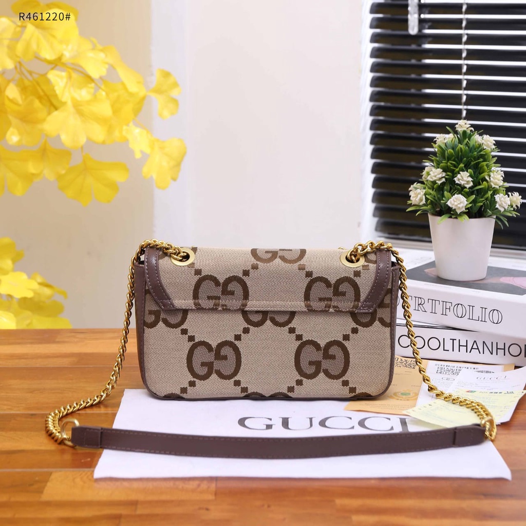 Túi Xách Vải Canvas Jumbo Marmont GG in Camel Và Ebony461220