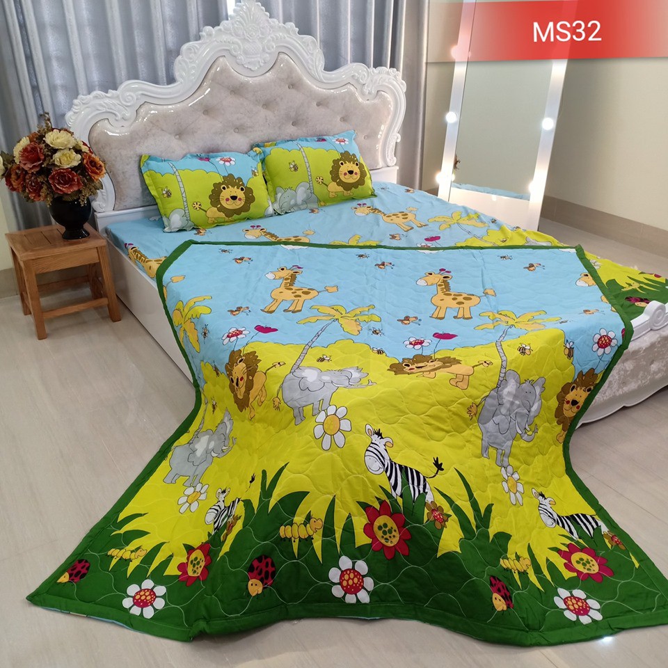 Bộ drap nệm 1m6 x 2m / 1m8 x 2mFreeship 50k 1 ga chun 2 vỏ gối nằm 45 x 65 MẪU DỪA XANH