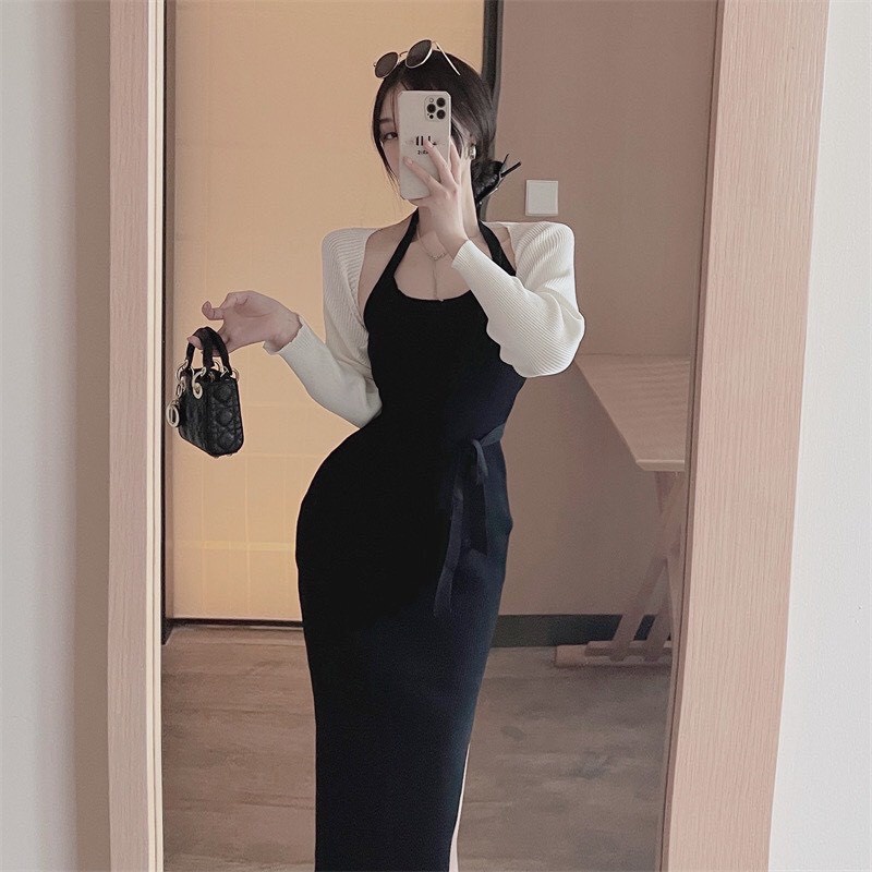 Đầm body xẻ tà cột dây sau siêu nữ tính, đầm halter chất thun gân ôm body nhẹ nhàng - Colory shop