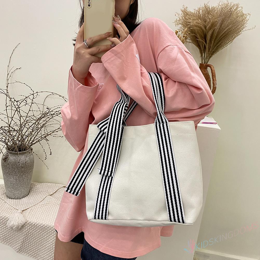 【Big Sale】Women Bow Shoulder Underarm Bag Ladies Preppy Style Canvas Handbag Tote