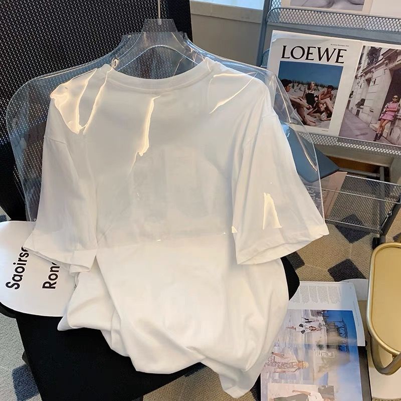 Áo Thun Ngắn Tay Dáng Rộng Thêu Chữ Phong Cách Nhật Bản Mới Cho Nữ