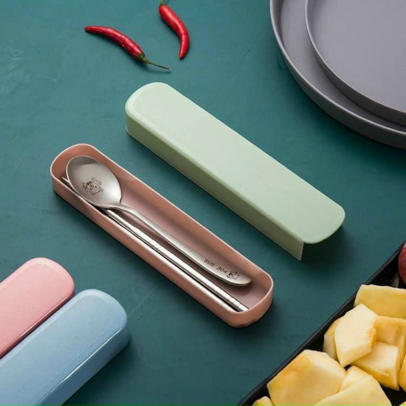 Bộ Đũa Muỗng Nĩa Inox hàng dày G7 có hộp tiện dụng khi đi du lịch (G7)