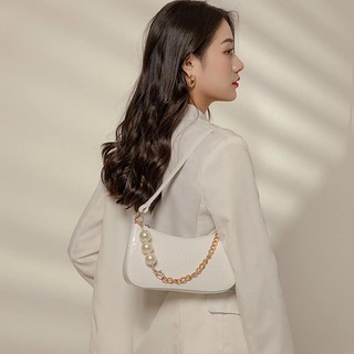 Túi kẹp nách da vân dây ngọc phối xích phong cách hàn quốc