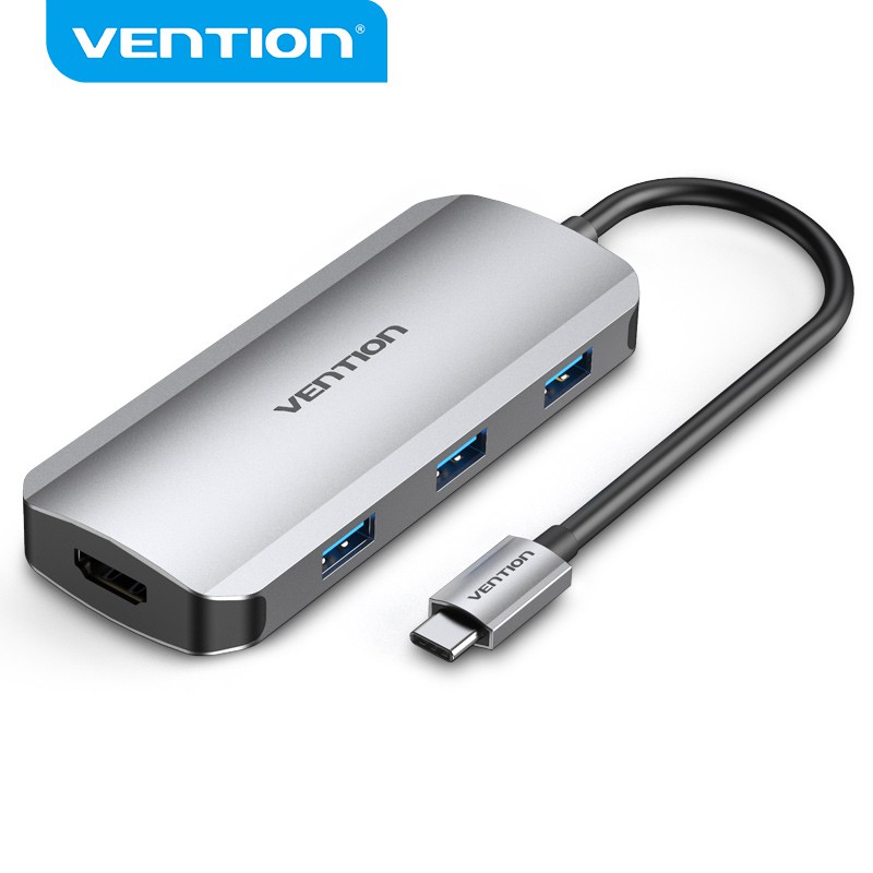 Thiết bị hub Usb C 6 trong 1 VENTION chuyển đổi type C sang HDMI/USB C Gen 1/USB 3.0*3/PD cho Laptop PC